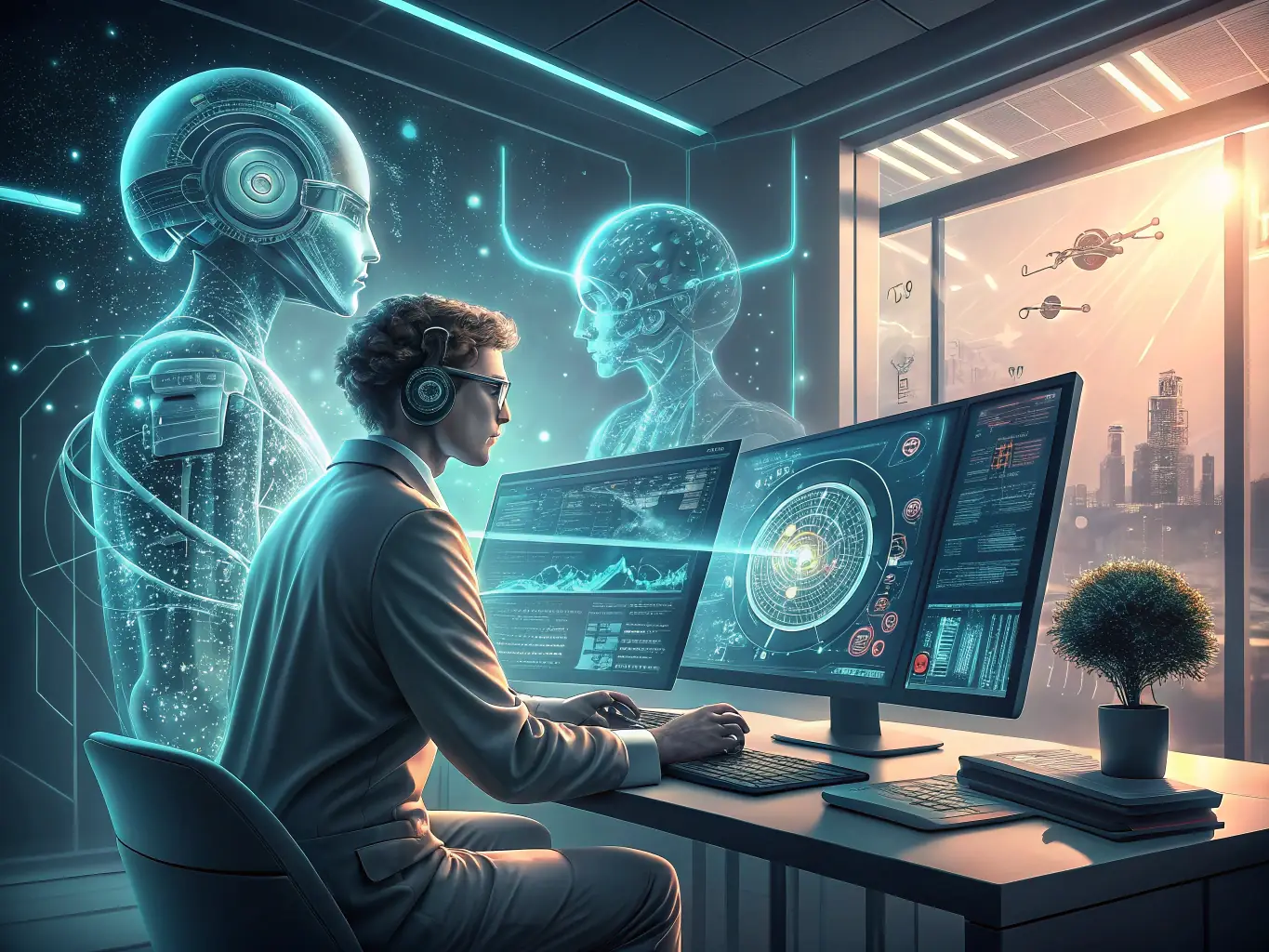 A futuristic graphic representing data analysis and insights generated by an AI team, helping businesses make informed decisions and identify growth opportunities.